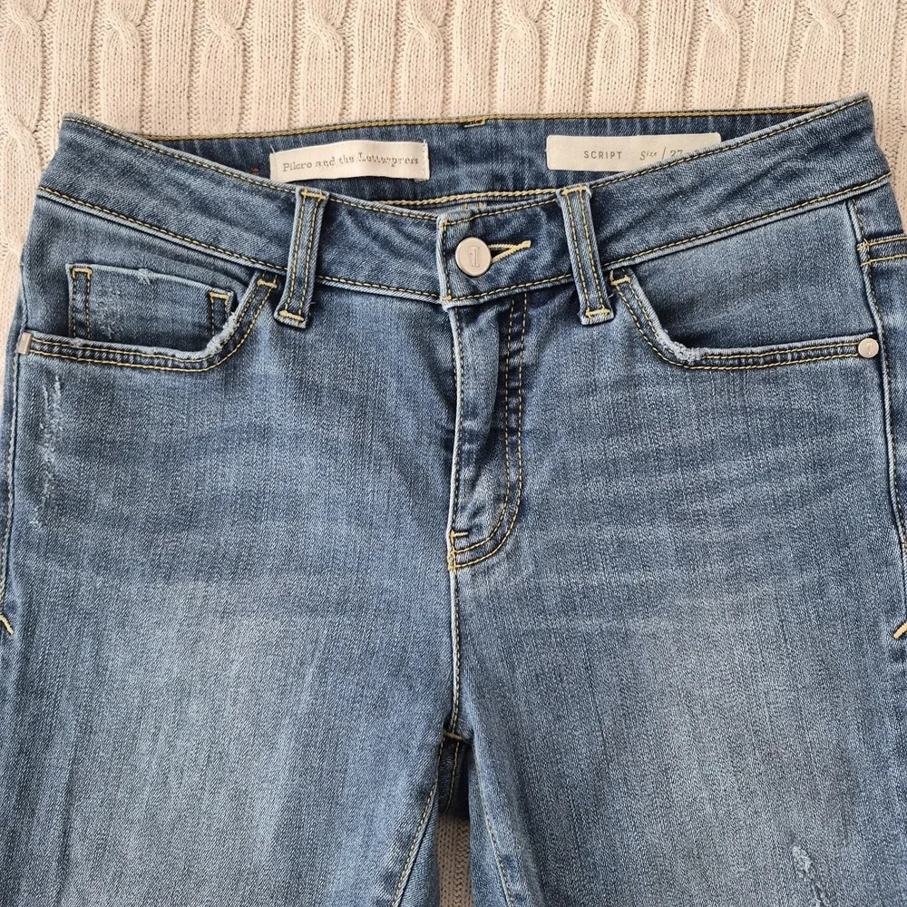 Pilcro and the Letterpress Jeans Size 27 Light Wash‎ Fringe Hem Skinny Summer